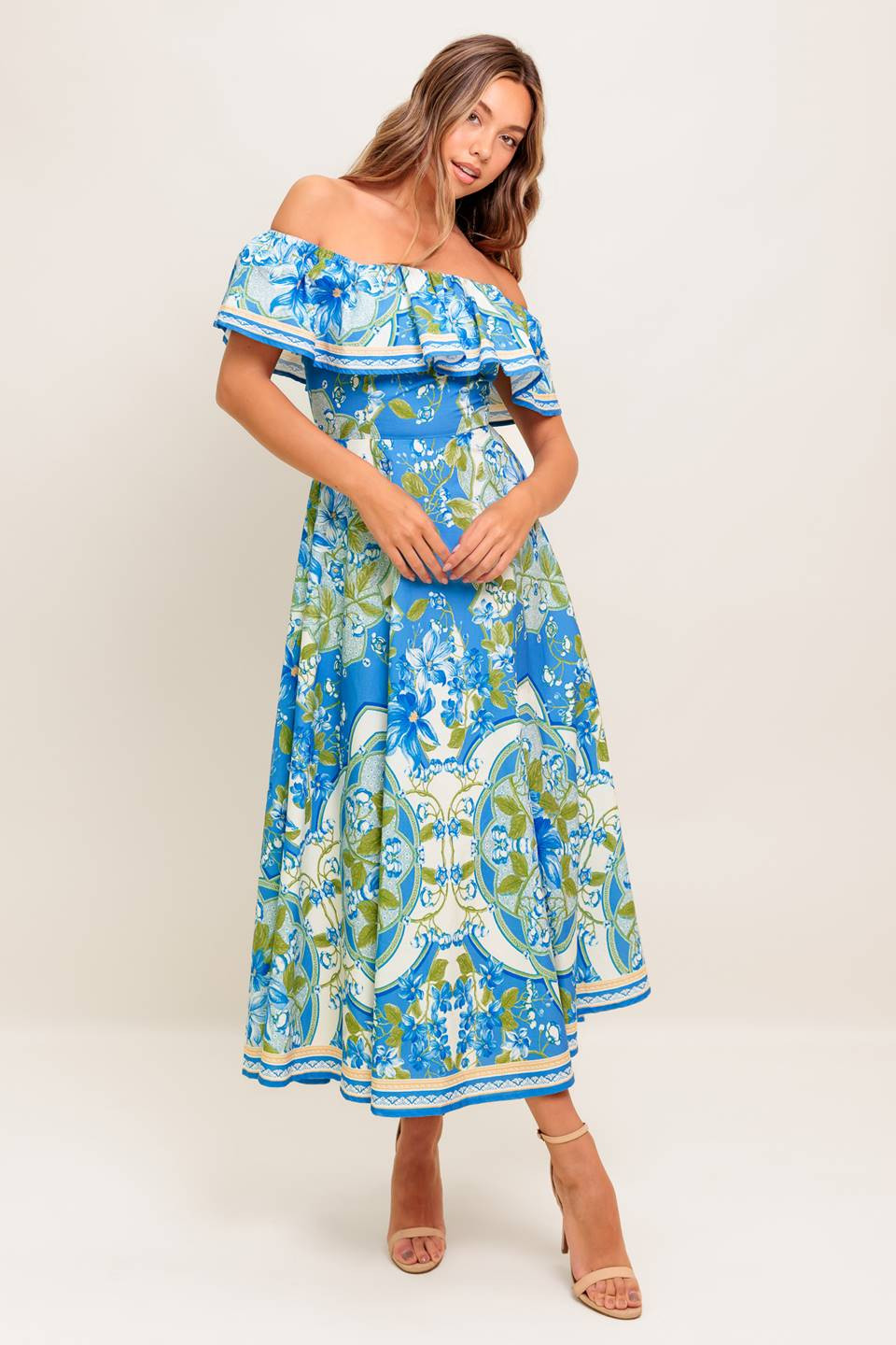 SIERRA POWDER BLUE FLORAL MIDI DRESS | Lady Black Tie