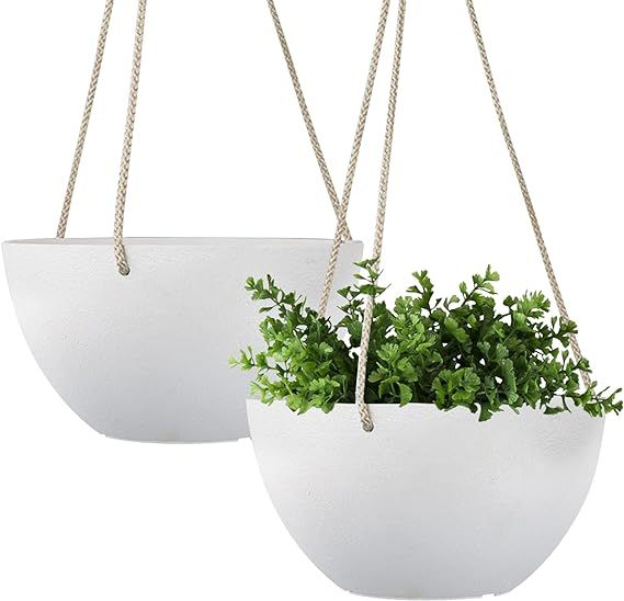 La Jolie Muse White Hanging Planter Basket - 8 Inch Indoor Outdoor Flower Pots, Plant Containers ... | Amazon (US)