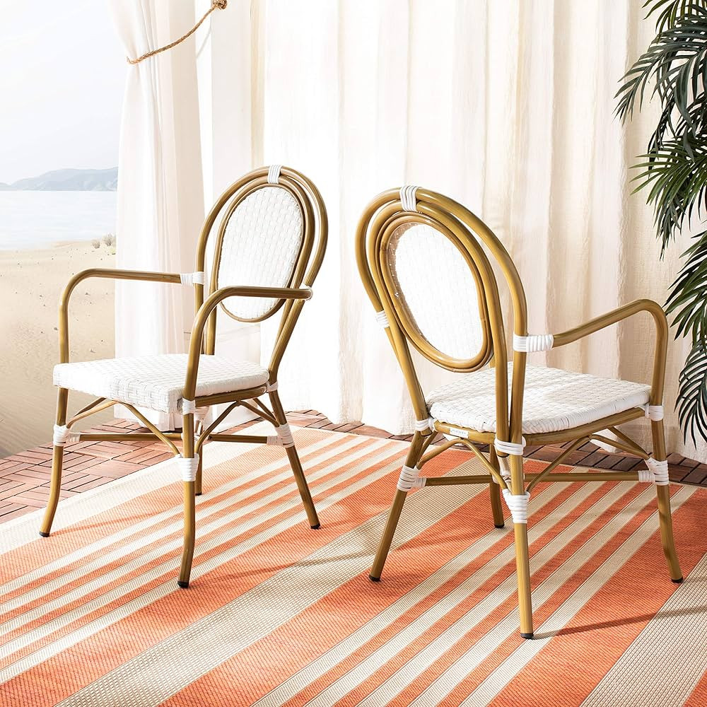 Safavieh PAT4014D-SET2 Outdoor Collection Rosen French Bistro White Stacking (Set of 2) Arm Chair | Amazon (US)