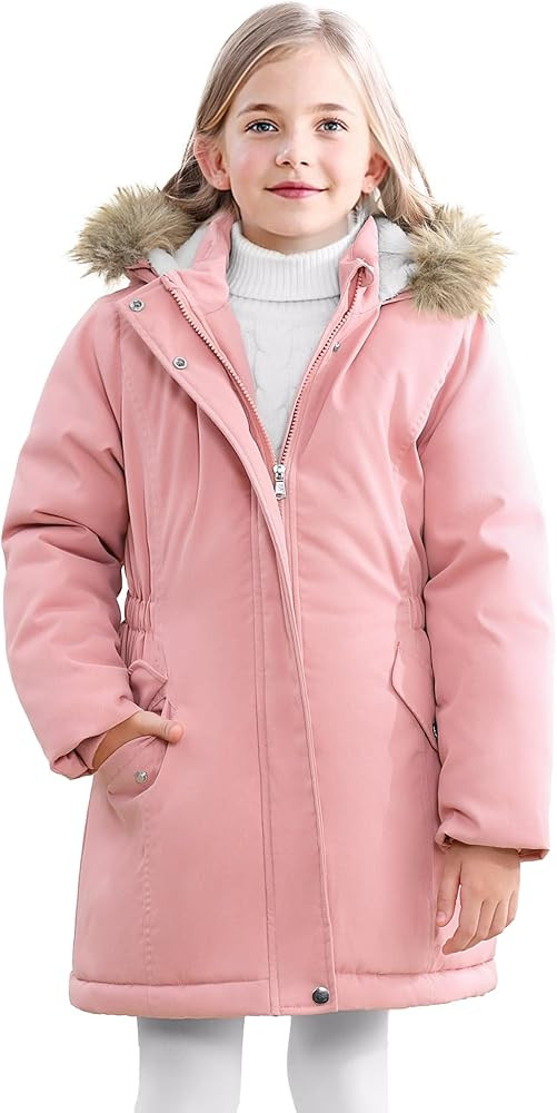 XMWEALTHY Girls' Winter Puffer Coat Kids Warm Windproof Long Parka Hooded Jacket with Fur Trim | Amazon (US)