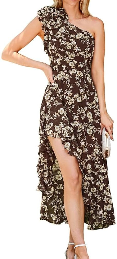 GRACE KARIN Womens Summer One Shoulder Sleeveless Dresses Floral Flowy Ruffle High Low Wedding Gu... | Amazon (US)