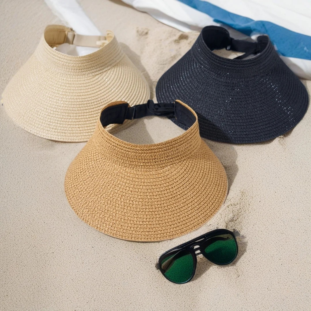 Straw Beach Sun Hat, Straw Hat Sun Visor, Summer Large Brim Straw Sun Hat, Outdoor Travel Beach H... | Etsy (US)