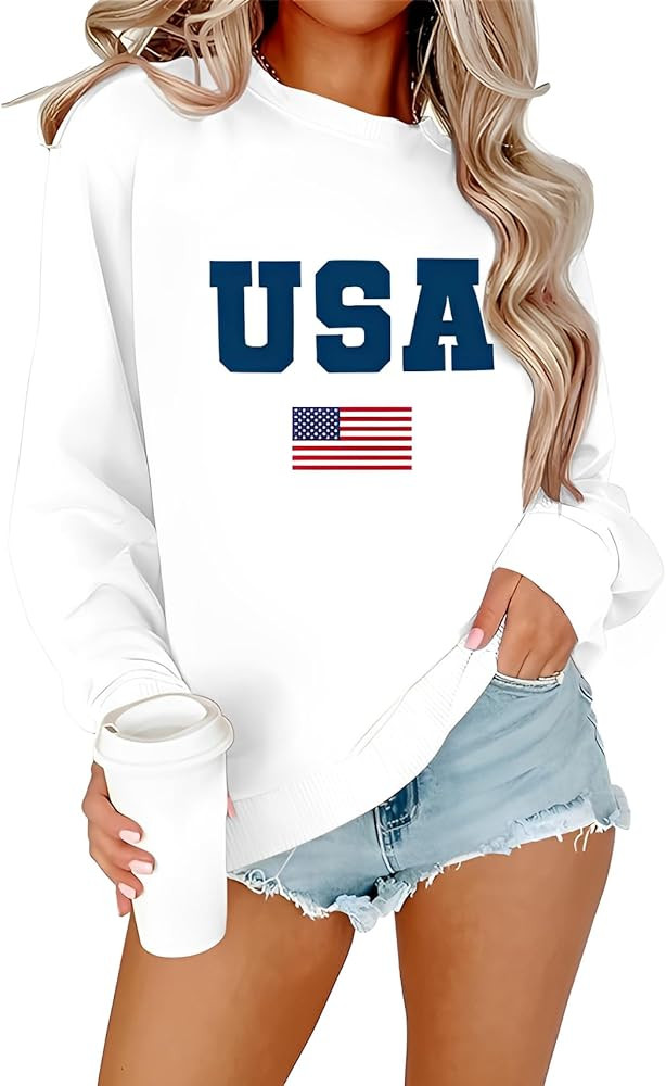 Womens Mama Sweatshirt Mom Life Shirt USA Sweatshirt Graphic American Flag Shirt Pullover Patriot... | Amazon (US)