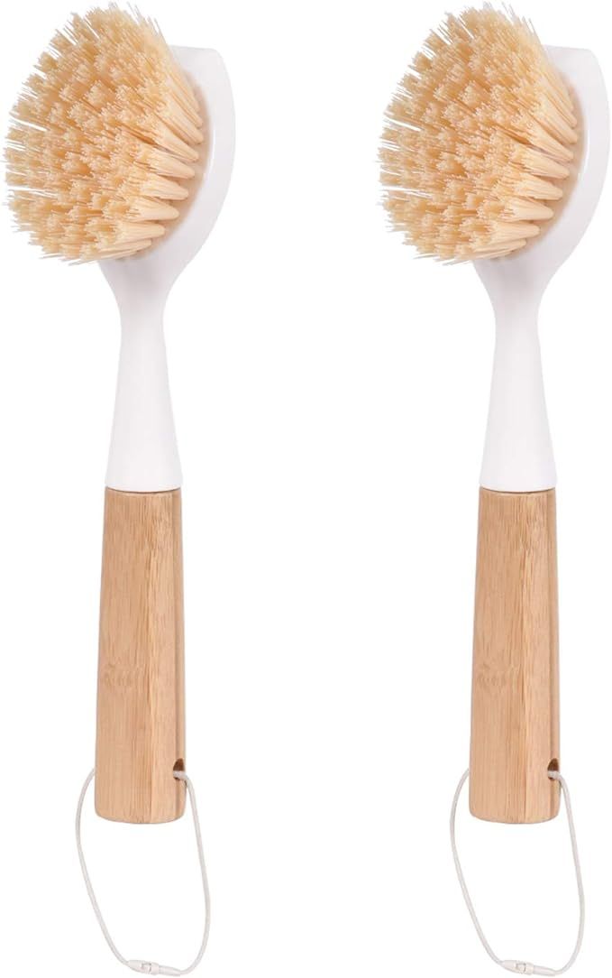 Dish Brush with Bamboo Handle, Scrub Brush for Cleaning Dish Pots Pans, Dish Scrubber for Kitchen... | Amazon (US)