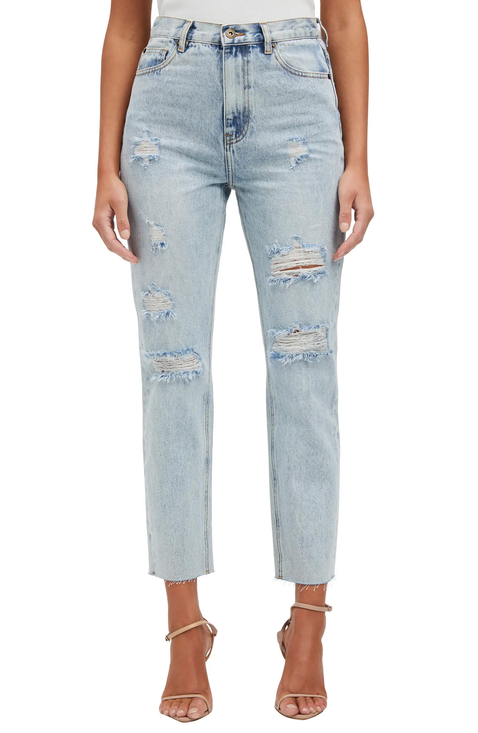 Cara Ripped High Waist Straight Leg Jeans | Nordstrom