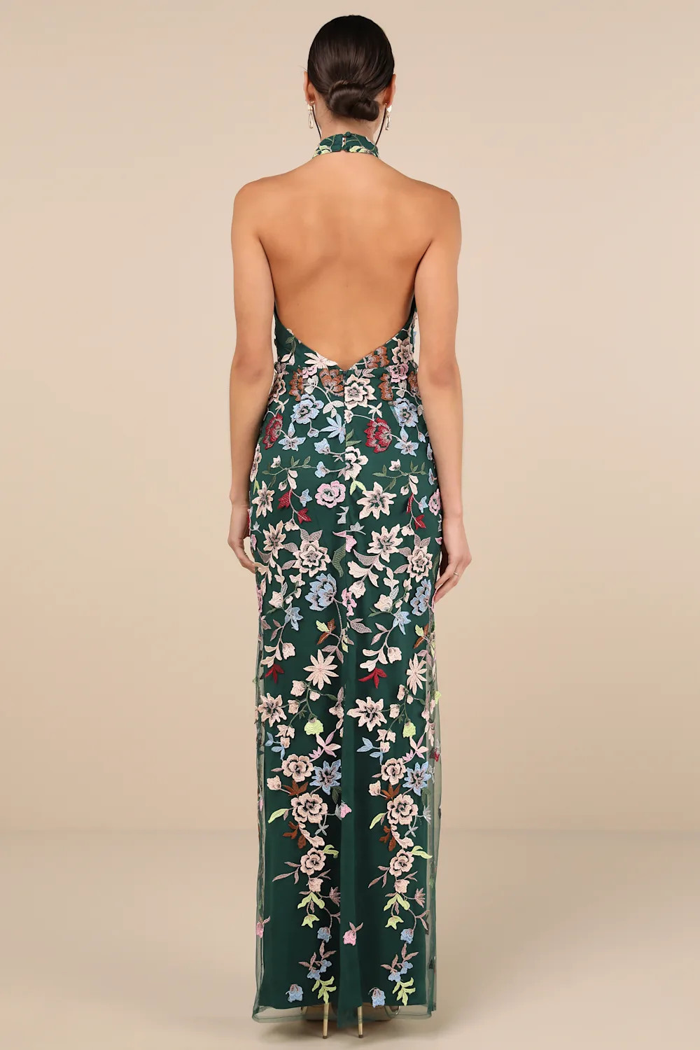 Infinite Praise Emerald 3D Floral Embroidered Halter Maxi Dress | Lulus