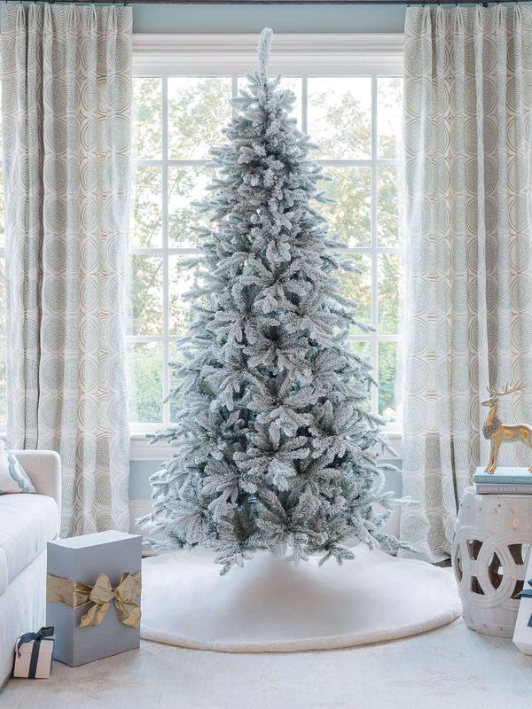 7.5' Queen Flock® Slim Artificial Christmas Tree With 650 Warm White L | King of Christmas