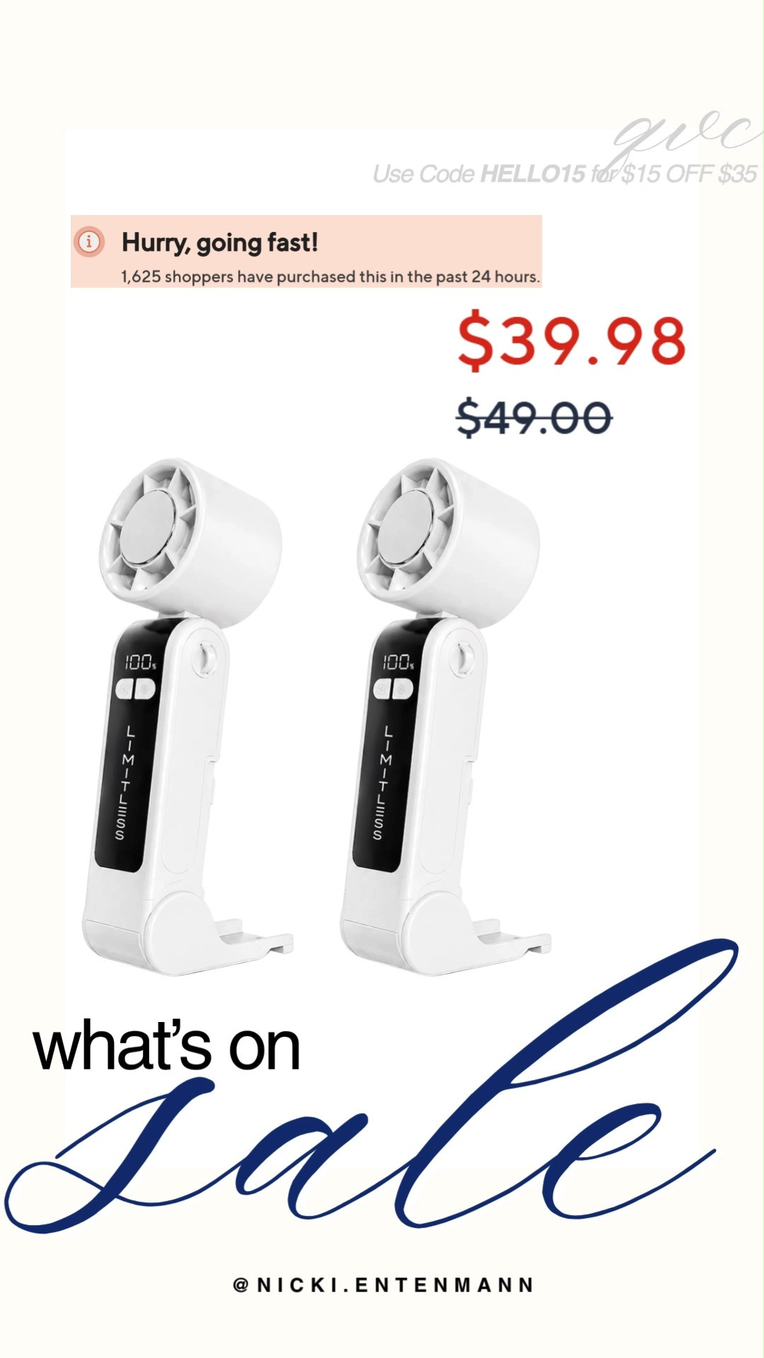 Stay cool on the go with this Limitless portable fan set from QVC, now on sale for just $39.98. These compact, handheld fans feature a digital battery display and a foldable design that easily transitions into a desktop stand. Don't forget to use code HELLO15 at checkout to score an additional $15 off your purchase of $35 or more!

#qvc #qvcfinds #salealert #portablefan #travelessentials #summeressentials #dealsandsteals #gadgetshop #shoppinghaul #lifehacks 

 #LTKHome #LTKSaleAlert #LTKTravel