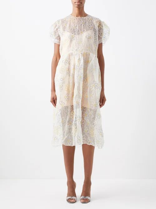 Ashish - Daisy-cutout Silk-organza Smock Dress - Womens - White Multi | Matches (US)