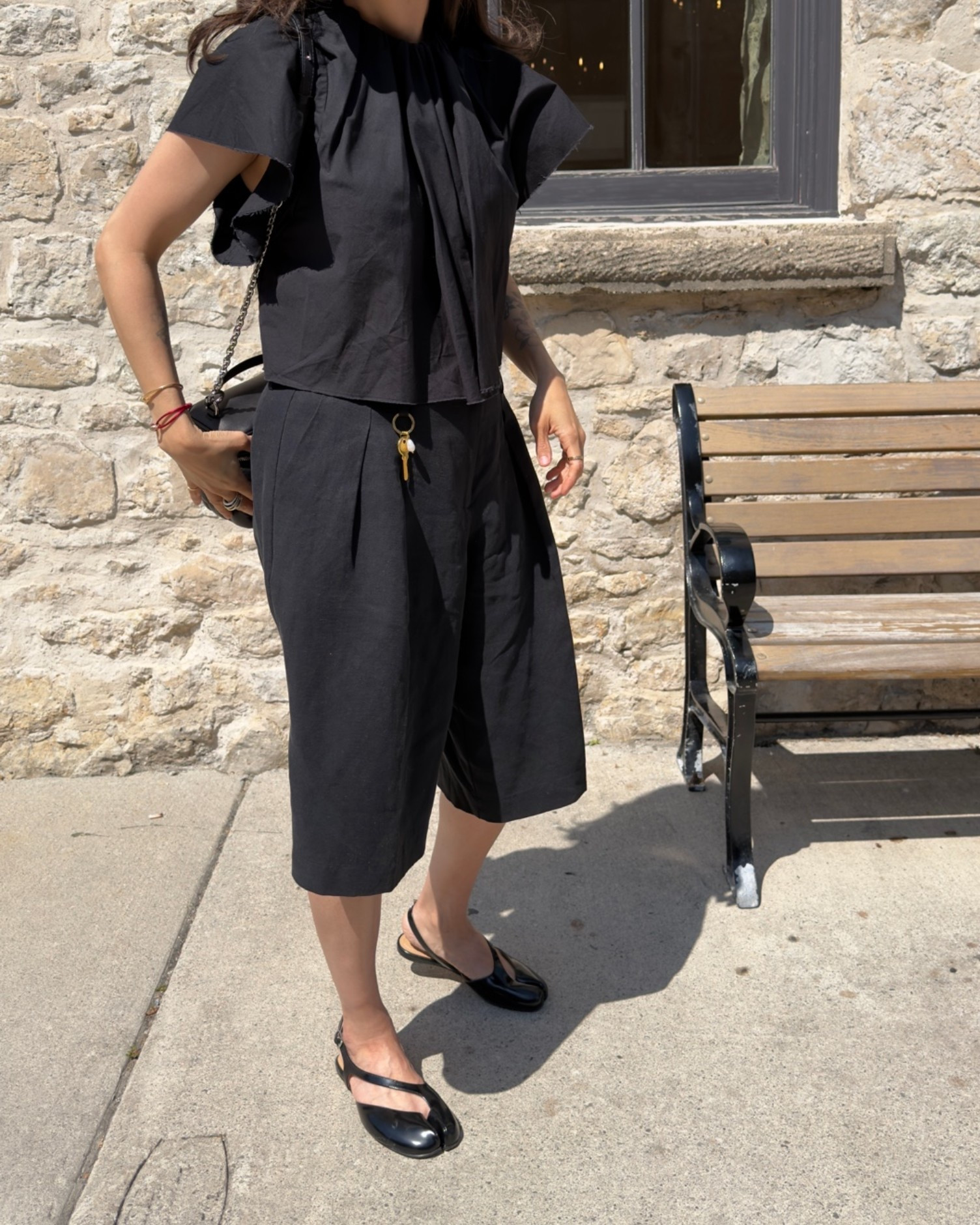 All black outfit - Bermuda shorts and tabi ballet slingbacks (fits true to size).

#LTKfall #LTKsummer #LTKstyletip