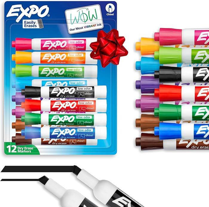 EXPO Dry Erase Markers, Low Odor Ink, Assorted Colors, Chisel Tip, 12 Count - Easily Erases, Vibr... | Amazon (US)
