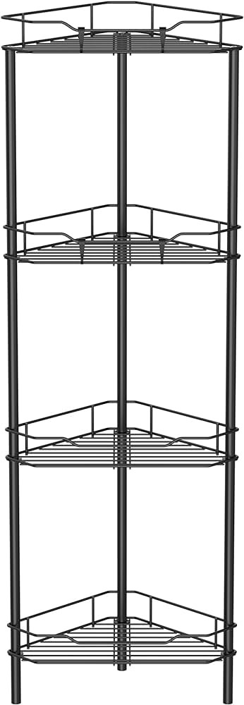 4 Tier Floor Standing Corner Shower Caddy Organizer Shelf with Hooks, Bathroom Shelves Stand Rack... | Amazon (US)
