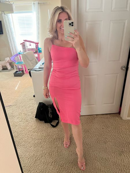 Trying on dresses for a work event later this month! Love this pink midi dress with a slit! Paired with my Christian Louboutin heels.  

#LTKShoeCrush #LTKMidsize #LTKParties