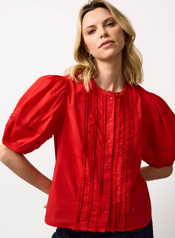 Red Pintuck Lace Trim Blouse 20 | Tu Clothing