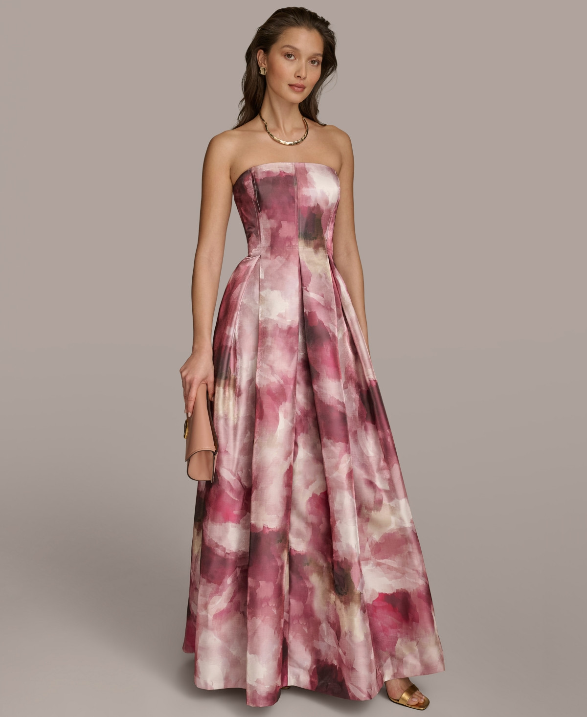 Donna Karan New York Women's Straight-Neck Strapless Gown - Pomegranate Multi | Macy's