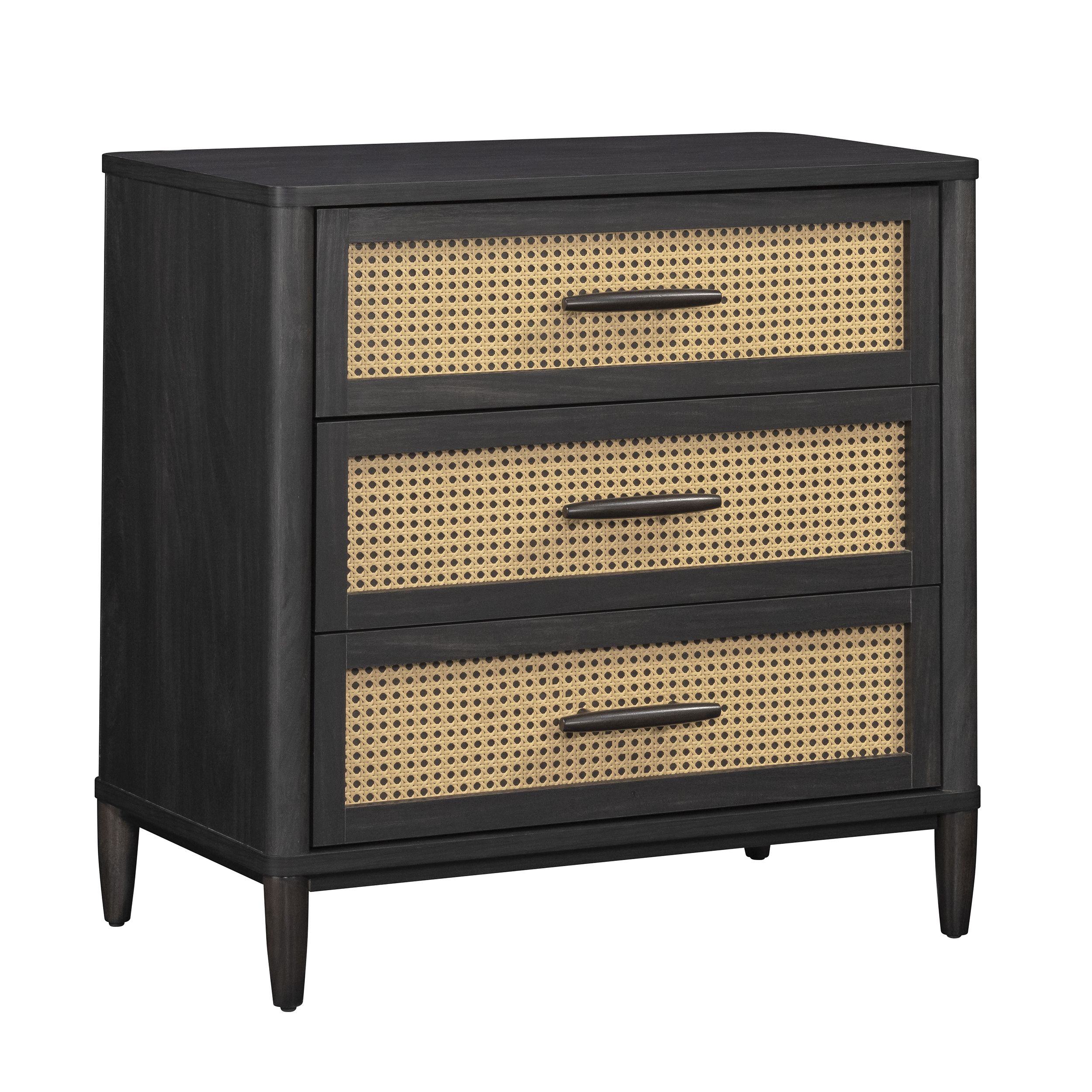 Better Homes & Gardens Springwood Caning 3-Drawer Nightstand, Charcoal finish | Walmart (US)