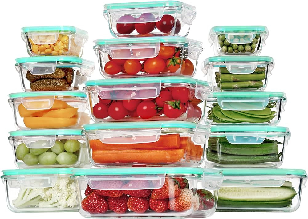 Vtopmart 15 Pack Glass Food Storage Containers, Meal Prep Containers, Airtight Glass Bento Boxes ... | Amazon (US)