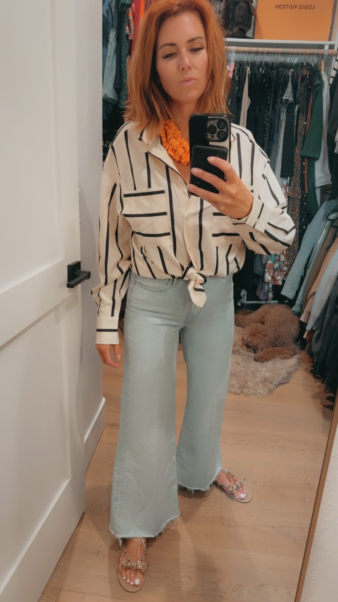 Vacation outfit | long sleeves button down blouse | chunky necklace | jeans | sandals

#LTKSeasonal #LTKOver40 #LTKPetite