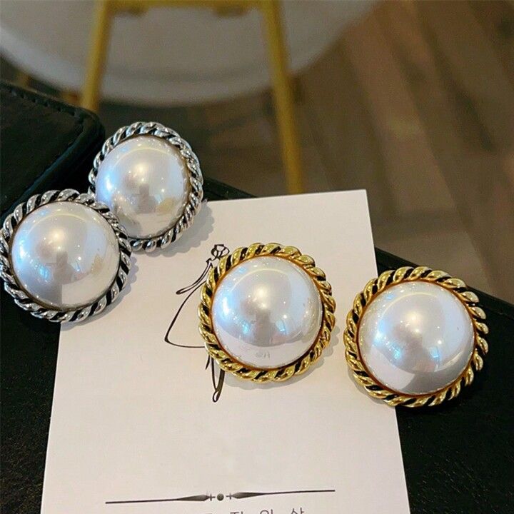 Vintage Hong Kong Style Pearl Earrings With Braided Edge, Light Luxury, High-Grade Feel, Fashiona... | SHEIN
