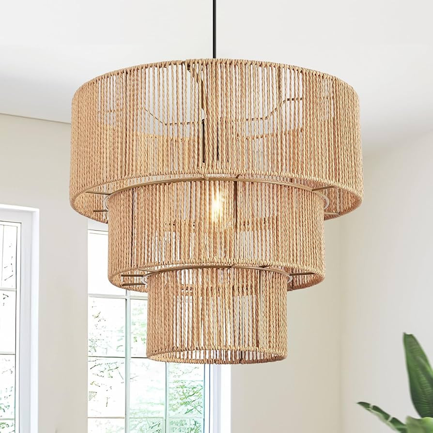 Boho Pendant Light 3-Tiered Large Chandelier Light Fixtures, 17" Farmhouse Rustic Hanging Lamp Ha... | Amazon (US)