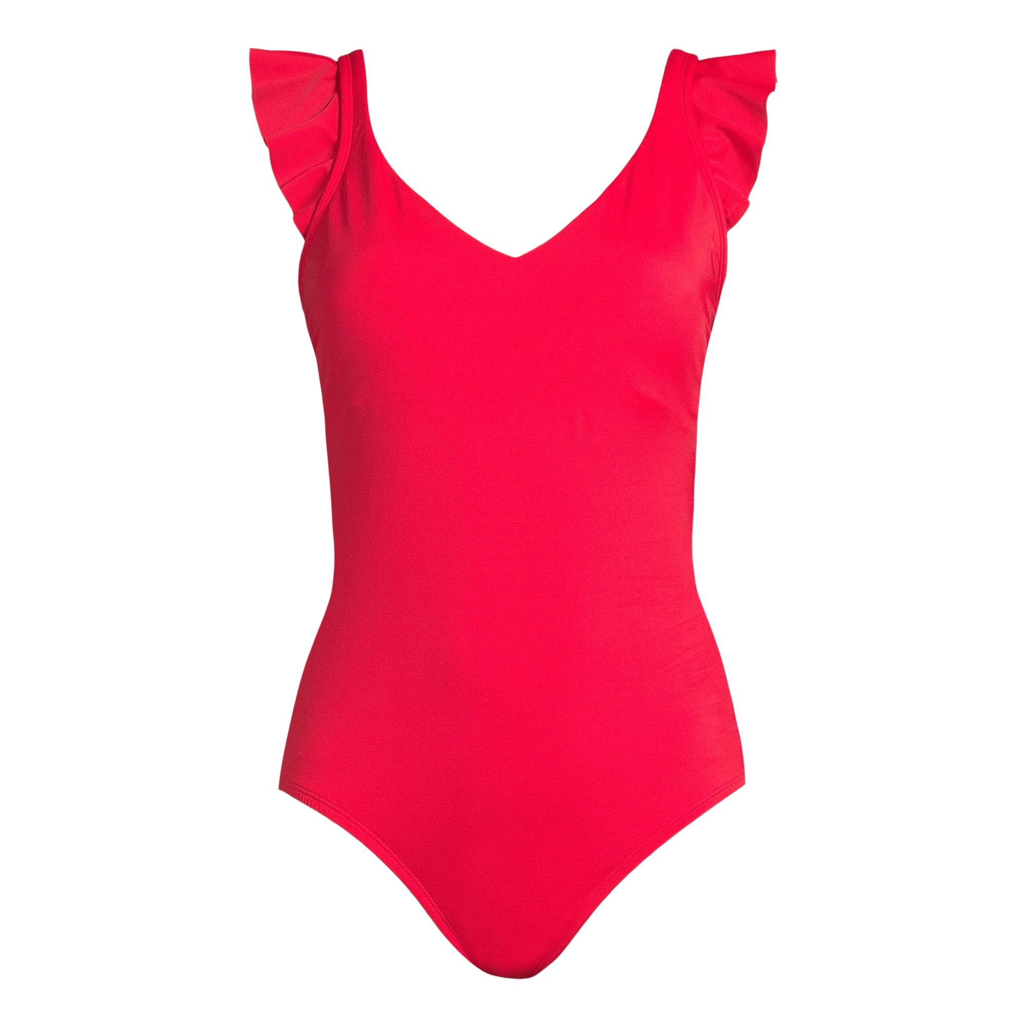 Time and Tru Women's and Women's Plus Solid Ruffle Sleeve One Piece Swimsuit, Sizes S-3X - Walmar... | Walmart (US)