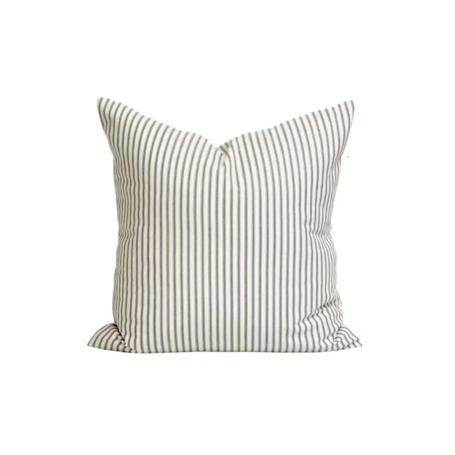Charcoal Ticking Stripe Pillow, Gray Cream Ticking, Farmhouse Pillow, Ticking Pillow Cover for 20... | Etsy (US)