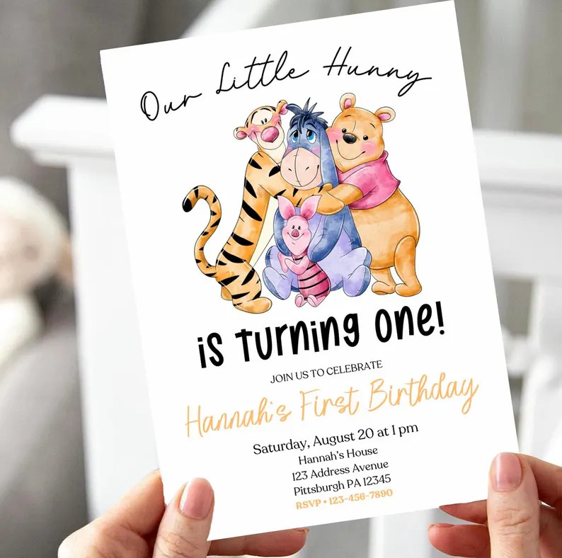 EDITABLE Our Little Hunny is Turning One Kids Birthday Invitation Winnie the Pooh Toddler Birthda... | Etsy (US)
