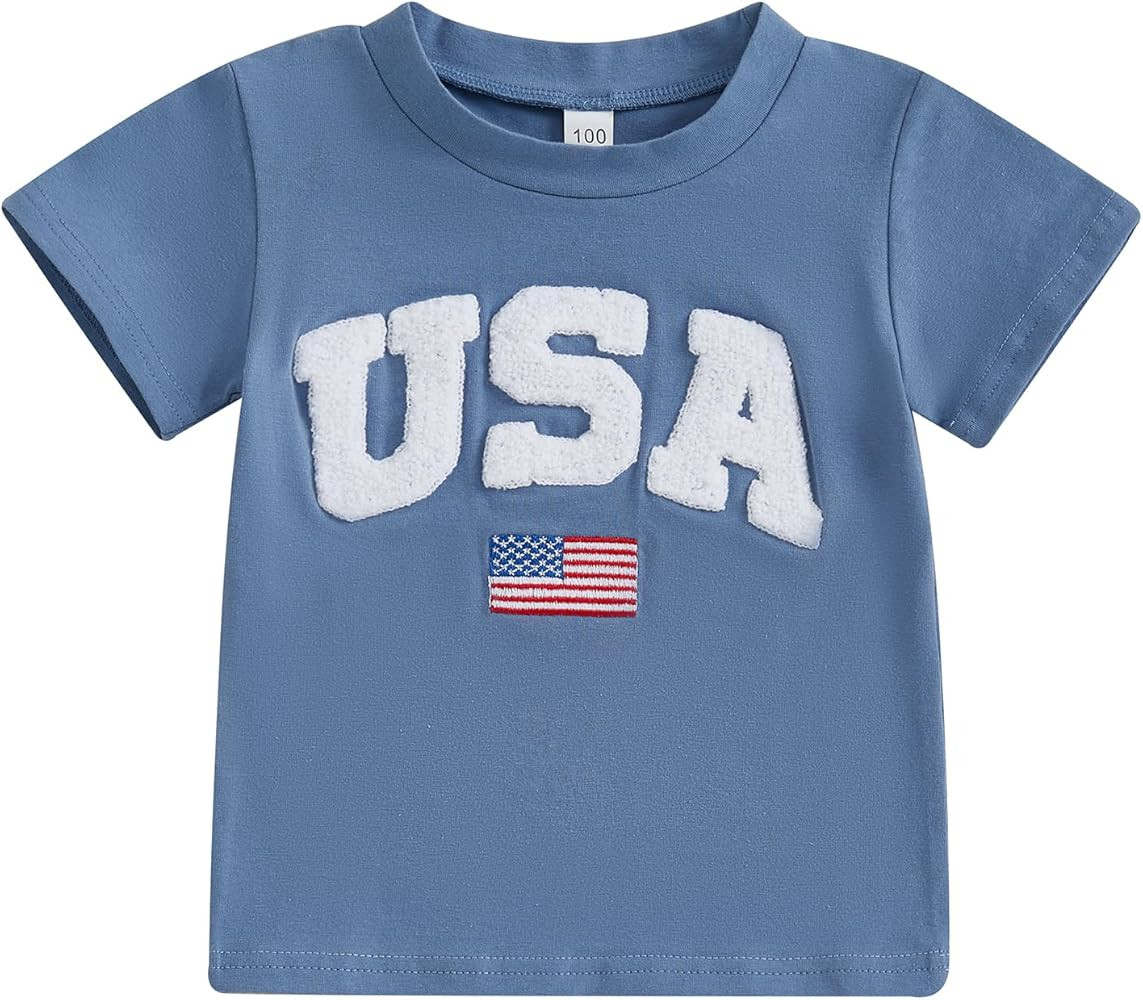 Karuedoo Toddler Boy Girl 4th of July Shirt USA Flag Embroidery Short Sleeve T-Shirts Kids Patrio... | Amazon (US)