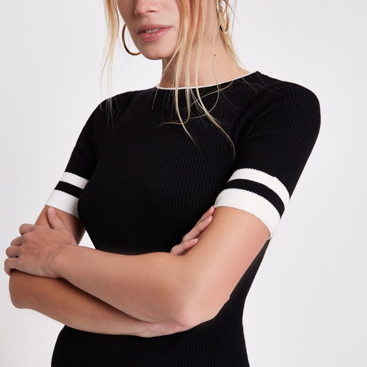 Black stripe sleeve knit top | River Island (UK & IE)