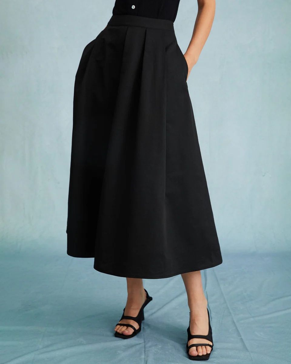 The Black High Waisted Pleated Midi Skirt | rihoas.com