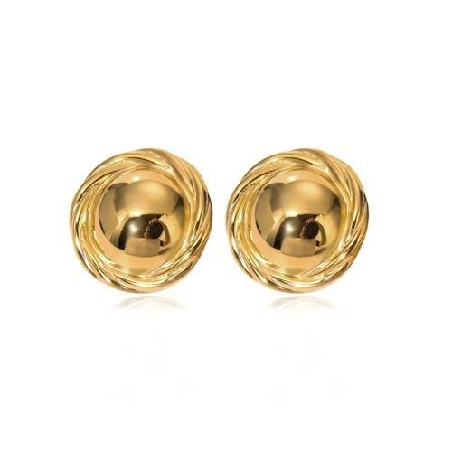 Colkiow Large Chunky Gold Earrings for Women trendy Vintage Statement Hammered Gold Stud Earrings Lightweight and Hypoallergenic | Amazon (US)