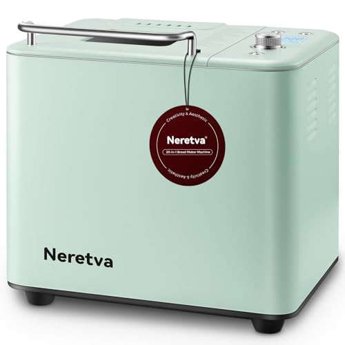 Neretva 20-IN-1 Bread Maker, Dual Heater 2LB Bread Machine Stainless Steel Bread Maker Machine Nonstick Ceramic Pan Compact for Gluten Free/Sourdough/Whole Wheat Bread/Yogurt, Breadmaker-Light Green | Amazon (US)