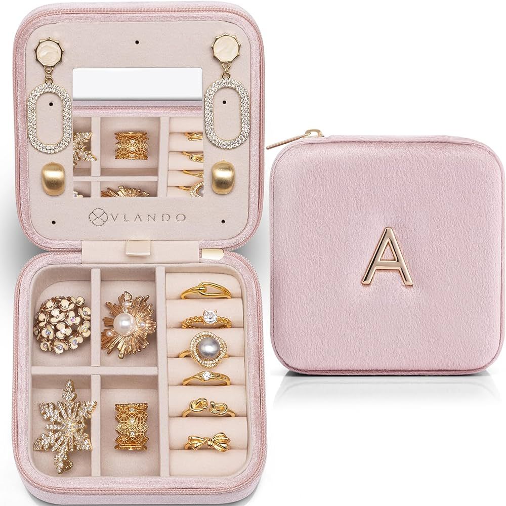 Vlando Travel Gifts 2024, Travel Jewelry Case for Girl Women, A Initial Jewelry Case, Mini Jewelr... | Amazon (US)