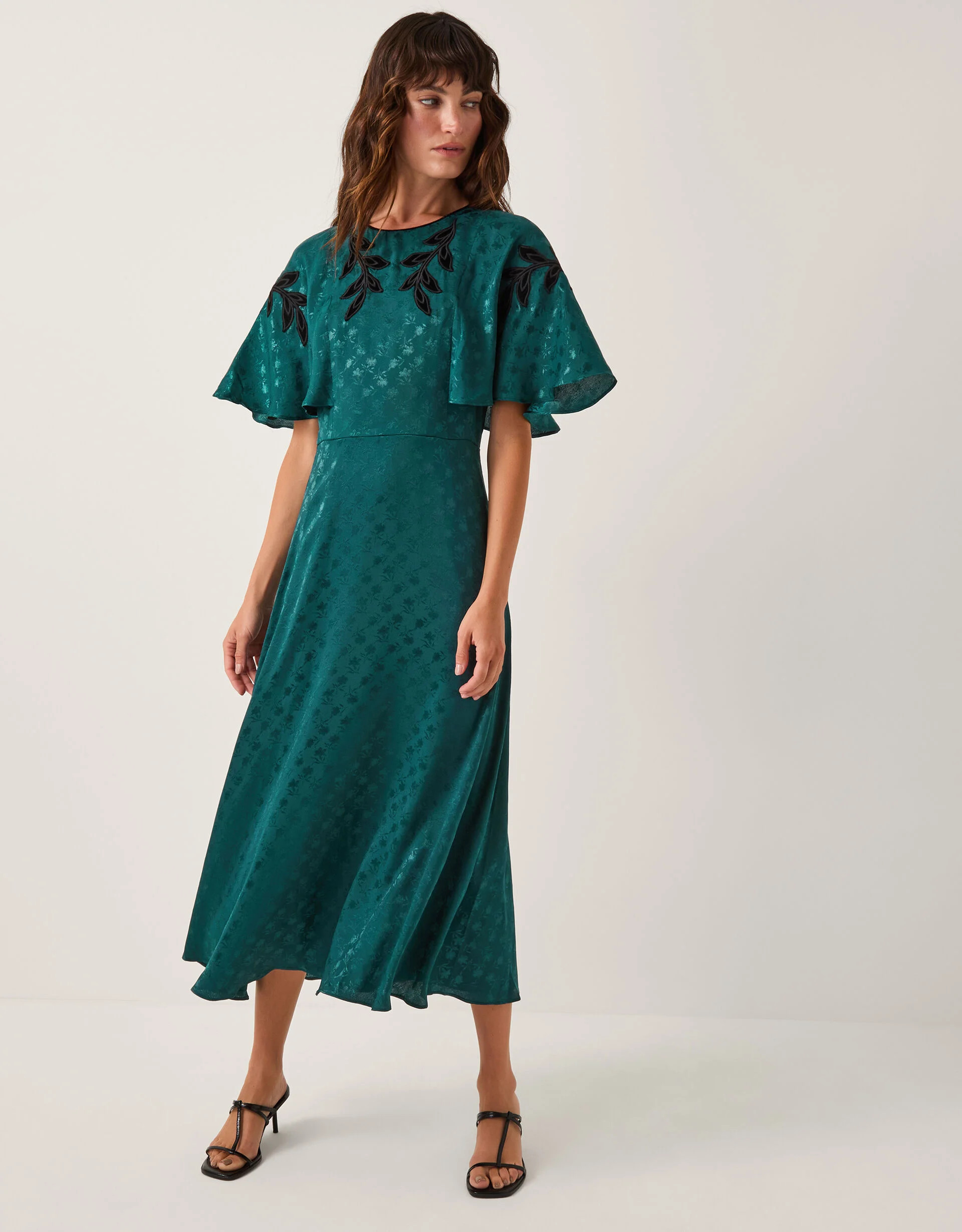 Bianca Embroidered Floral Cape Midi Dress Green | Monsoon (UK)