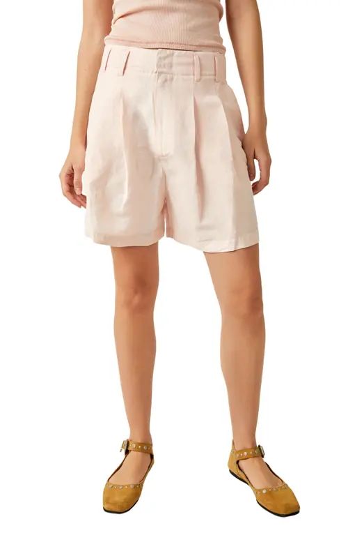 Free People Calla Pleated Linen Blend Trouser Shorts in Strawberry Colada at Nordstrom, Size 2 | Nordstrom