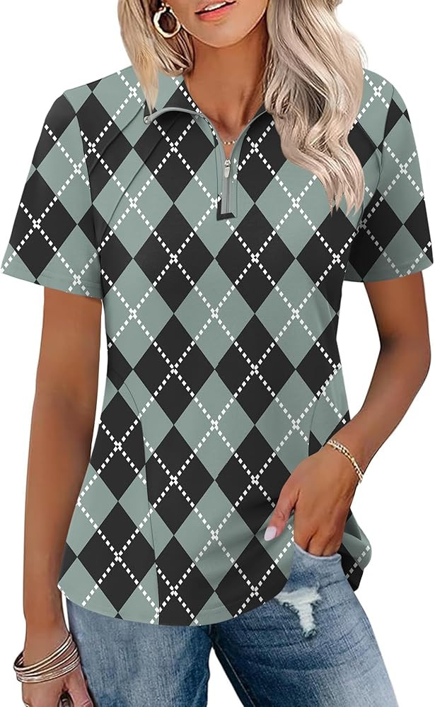 LOMON Womens Golf Polo Shirts Summer Short Sleeve 1/4 Zip Tops Moisture Wicking Casual Tennis Act... | Amazon (US)