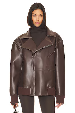 Norma Kamali Oversized Moto Jacket in Chocolate from Revolve.com | Revolve Clothing (Global)