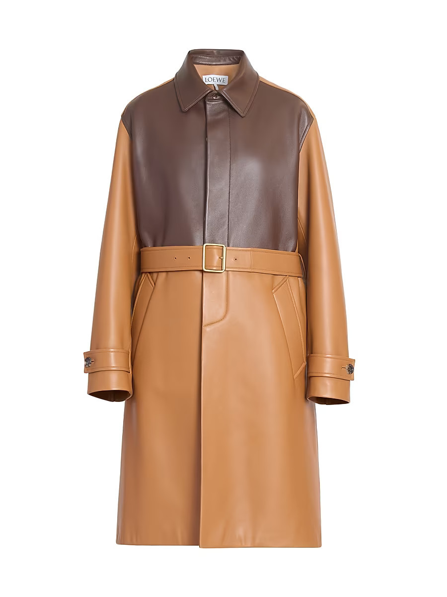 Women's Colorblocked Leather Belted Coat - Tan - Size 4 | Saks Fifth Avenue