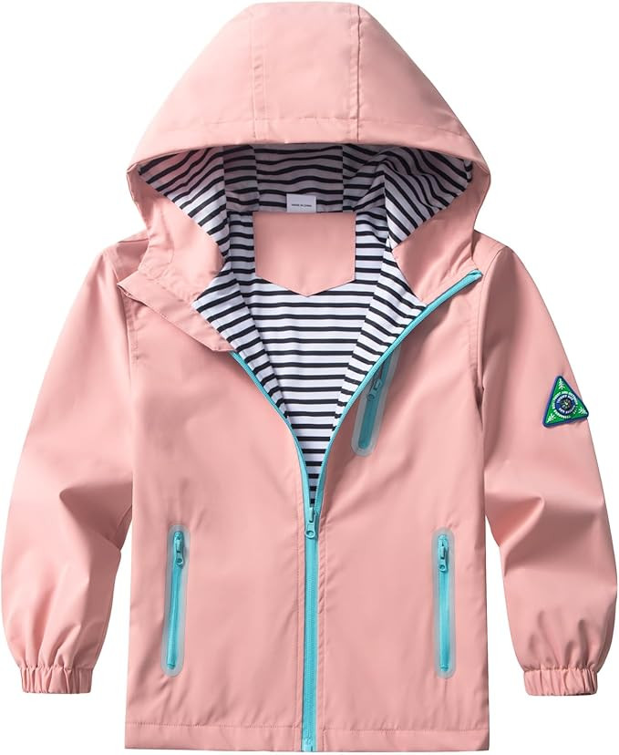 Boys Rain Jacket with Detachable Hood Lightweight Raincoats for Kids | Amazon (US)