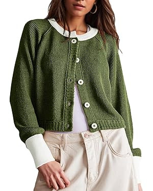 UNCLECAT Women's Cropped Cardigan Sweaters Fall Long Sleeve Open Front Cardigans Button Down Colo... | Amazon (US)