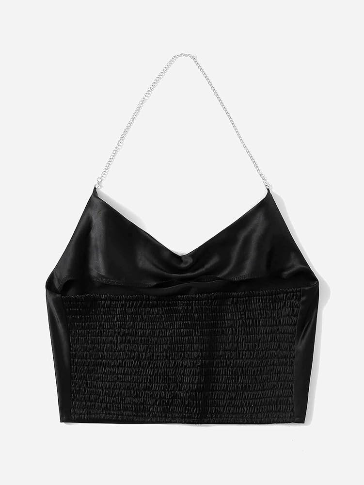 SheIn Women's Satin Chain Halter Neck Shirred Back Draped Crop Cami Top | Amazon (US)