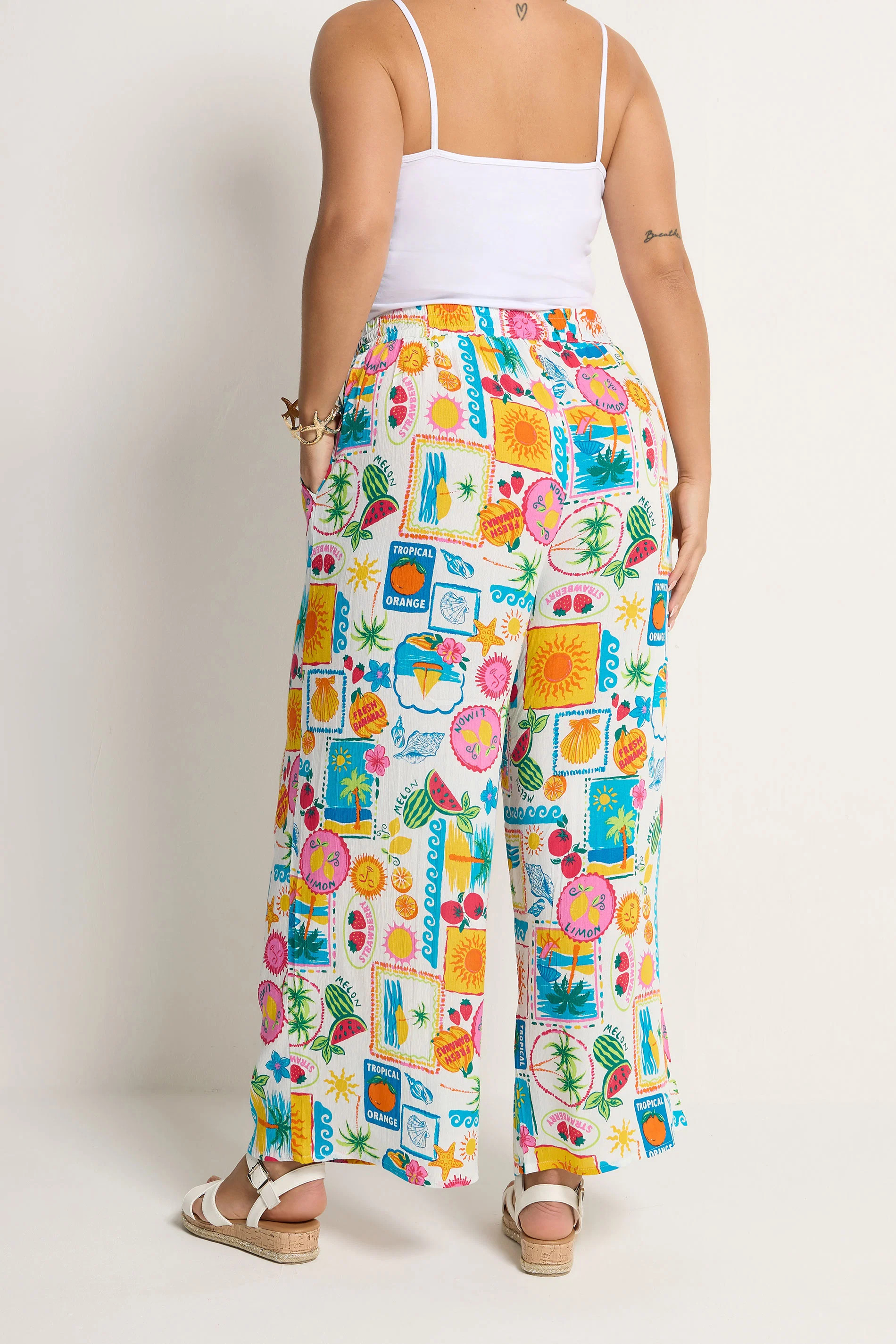 YOURS Plus Size White Mixed Print Trousers | Yours Clothing UK