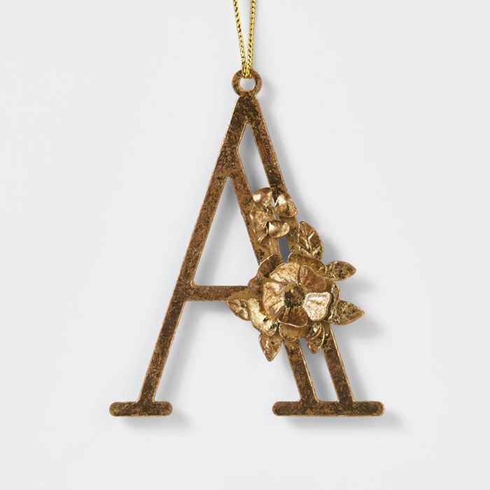 Botanical Monogram Christmas Tree Ornament Gold Letter A - Wondershop&#8482; | Target