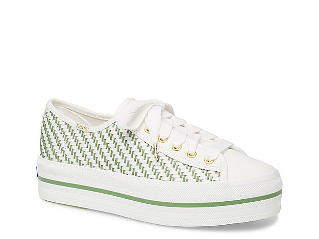 Keds x Kate Spade New York Triple Up Platform Sneaker - Women's - White/Green | DSW