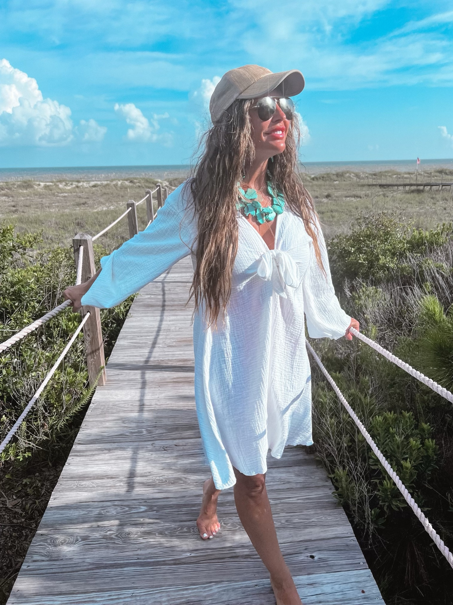 I love this white gauze coverup from Sitano. I added turquoise accessories for an easy but darling beach look 

#LTKTravel #LTKStyleTip #LTKSwim