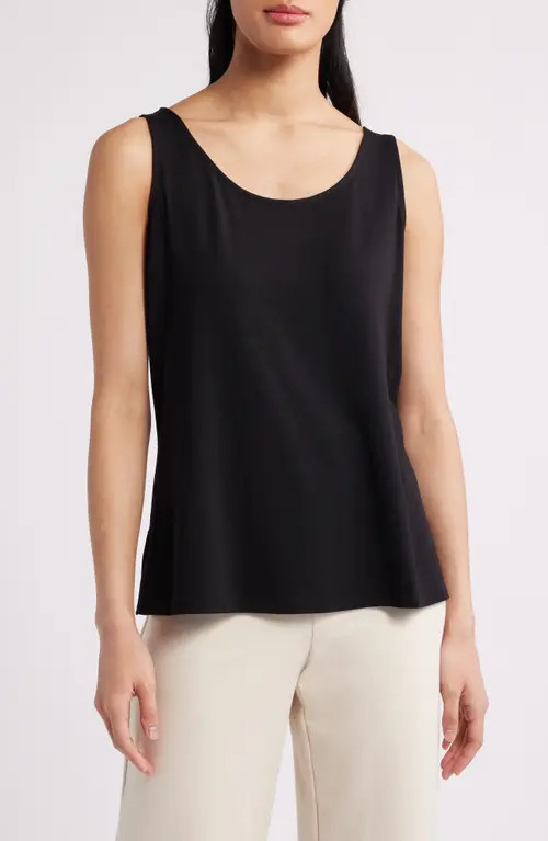 Eileen Fisher Scoop Neck Tank in Black at Nordstrom, Size Large | Nordstrom