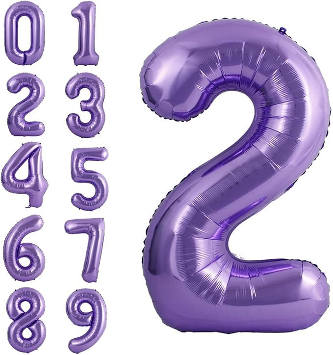 40 Inch Large Purple Balloon Number 2 Balloon Helium Foil Mylar Balloons Party Festival Decoratio... | Amazon (US)