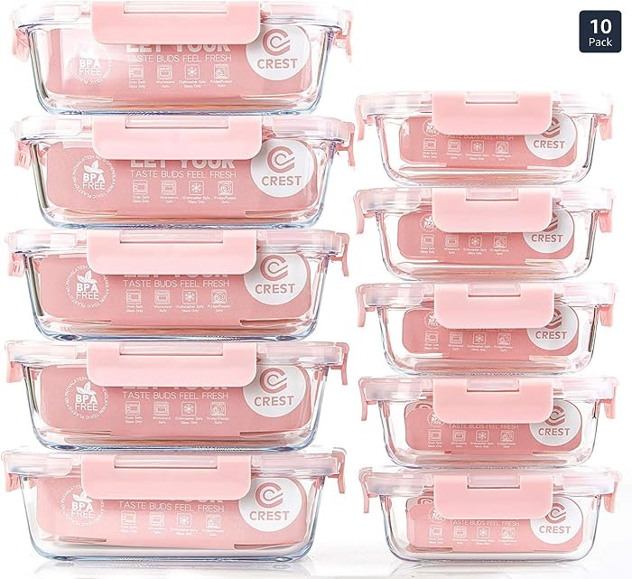 C CREST [10 Pack] Glass Meal Prep Containers, Food Storage Containers with Lids Airtight, Glass L... | Amazon (US)
