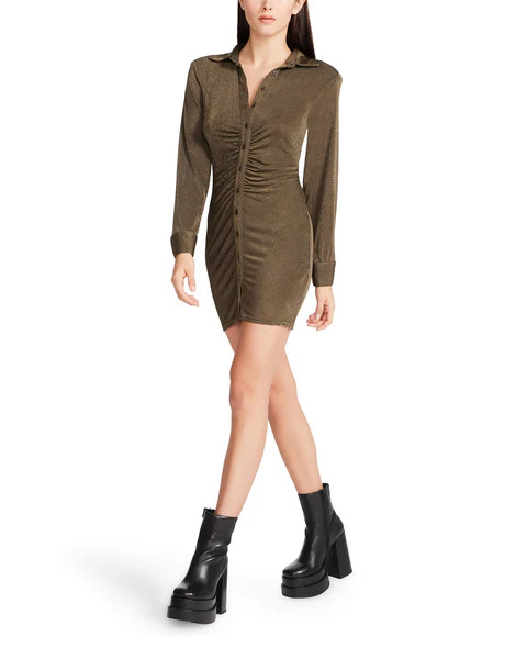 long sleeve button up dress olive | Steve Madden (US)