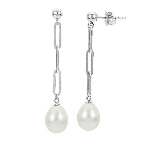Sterling Silver Cultured Pearl Paperclip Chain Dangle Earrings | HSN